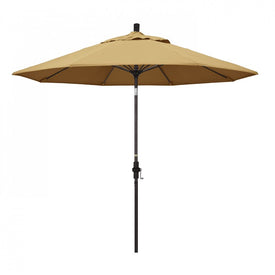 Sun Master Series 9' Patio Umbrella with Bronze Aluminum Pole Fiberglass Ribs Collar Tilt Crank Lift and Sunbrella 1A Wheat Fabric
