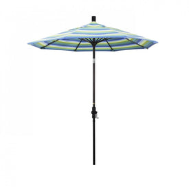 Sun Master Series 7.5' Patio Umbrella with Bronze Aluminum Pole Fiberglass Ribs Collar Tilt Crank Lift and Sunbrella 1A Seville Seaside Fabric