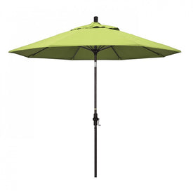 Sun Master Series 9' Patio Umbrella with Bronze Aluminum Pole Fiberglass Ribs Collar Tilt Crank Lift and Sunbrella 2A Parrot Fabric