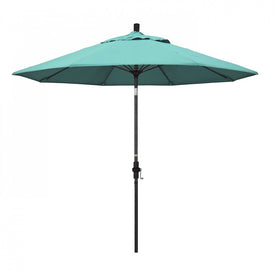 Sun Master Series 9' Patio Umbrella with Matted Black Aluminum Pole Fiberglass Ribs Collar Tilt Crank Lift and Sunbrella 1A Aruba Fabric