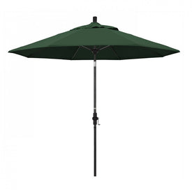 Sun Master Series 9' Patio Umbrella with Matted Black Aluminum Pole Fiberglass Ribs Collar Tilt Crank Lift and Olefin Hunter Green Fabric