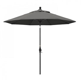 Sun Master Series 9' Patio Umbrella with Matted Black Aluminum Pole Fiberglass Ribs Collar Tilt Crank Lift and Sunbrella 1A Charcoal Fabric