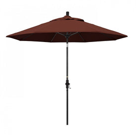 Sun Master Series 9' Patio Umbrella with Matted Black Aluminum Pole Fiberglass Ribs Collar Tilt Crank Lift and Sunbrella 2A Henna Fabric