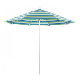 Venture Series 9' Patio Umbrella with Matted White Aluminum Pole Fiberglass Ribs Push Lift and Sunbrella 1A Seville Seaside Fabric