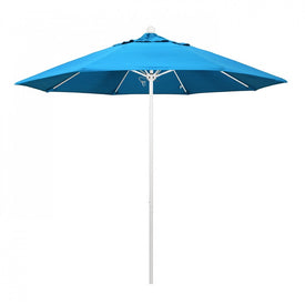 Venture Series 9' Patio Umbrella with Matted White Aluminum Pole Fiberglass Ribs Push Lift and Sunbrella 2A Canvas Cyan Fabric