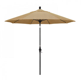 Sun Master Series 9' Patio Umbrella with Matted Black Aluminum Pole Fiberglass Ribs Collar Tilt Crank Lift and Sunbrella 2A Linen Sesame Fabric