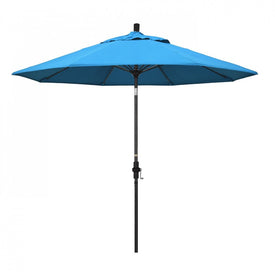 Sun Master Series 9' Patio Umbrella with Matted Black Aluminum Pole Fiberglass Ribs Collar Tilt Crank Lift and Sunbrella 2A Canvas Cyan Fabric
