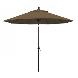 Sun Master Series 9' Patio Umbrella with Bronze Aluminum Pole Fiberglass Ribs Collar Tilt Crank Lift and Olefin Woven Sesame Fabric