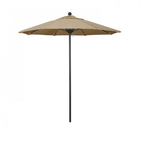Venture Series 7.5' Patio Umbrella with Stone Black Aluminum Pole Fiberglass Ribs Push Lift and Sunbrella 2A Linen Sesame Fabric
