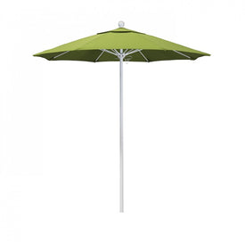 Venture Series 7.5' Patio Umbrella with Matted White Aluminum Pole Fiberglass Ribs Push Lift and Sunbrella 2A Parrot Fabric