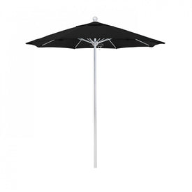 Venture Series 7.5' Patio Umbrella with Matted White Aluminum Pole Fiberglass Ribs Push Lift and Sunbrella 1A Black Fabric
