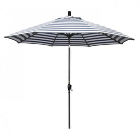 Pacific Trail Series 9' Patio Umbrella with Stone Black Aluminum Pole and Ribs Push Button Tilt Crank Lift and Olefin Navy White Cabana Stripe Fabric