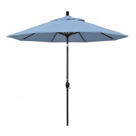 Pacific Trail Series 9' Patio Umbrella with Bronze Aluminum Pole and Ribs Push Button Tilt Crank Lift and Sunbrella 1A Air Blue Fabric