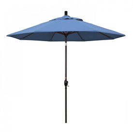 Pacific Trail Series 9' Patio Umbrella with Bronze Aluminum Pole and Ribs Push Button Tilt Crank Lift and Olefin Frost Blue Fabric