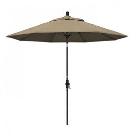 Sun Master Series 9' Patio Umbrella with Matted Black Aluminum Pole Fiberglass Ribs Collar Tilt Crank Lift and Sunbrella 1A Heather Beige Fabric