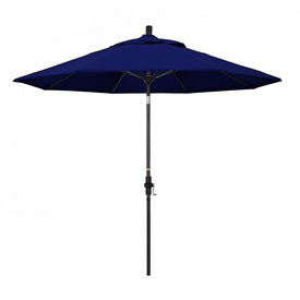 Sun Master Series 9' Patio Umbrella with Matted Black Aluminum Pole Fiberglass Ribs Collar Tilt Crank Lift and Sunbrella 1A True Blue Fabric