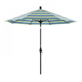Sun Master Series 9' Patio Umbrella with Matted Black Aluminum Pole Fiberglass Ribs Collar Tilt Crank Lift and Sunbrella 1A Seville Seaside Fabric