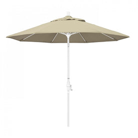 Sun Master Series 9' Patio Umbrella with Matted White Aluminum Pole Fiberglass Ribs Collar Tilt Crank Lift and Sunbrella 1A Antique Beige Fabric