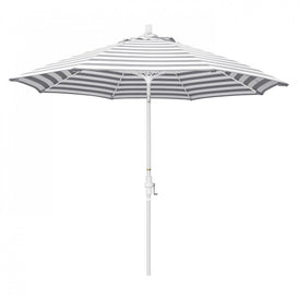 Sun Master Series 9' Patio Umbrella with Matted White Aluminum Pole Fiberglass Ribs Collar Tilt Crank Lift and Olefin Gray White Cabana Stripe Fabric