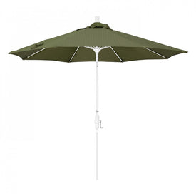 Sun Master Series 9' Patio Umbrella with Matted White Aluminum Pole Fiberglass Ribs Collar Tilt Crank Lift and Olefin Terrace Fern Fabric
