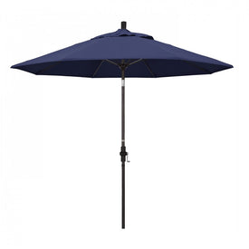 Sun Master Series 9' Patio Umbrella with Bronze Aluminum Pole Fiberglass Ribs Collar Tilt Crank Lift and Olefin Navy Fabric