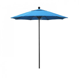 Venture Series 7.5' Patio Umbrella with Stone Black Aluminum Pole Fiberglass Ribs Push Lift and Sunbrella 2A Canvas Cyan Fabric