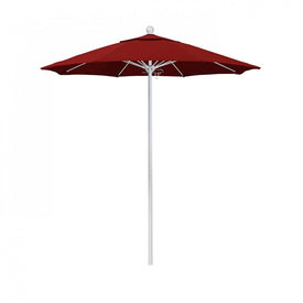 Venture Series 7.5' Patio Umbrella with Matted White Aluminum Pole Fiberglass Ribs Push Lift and Sunbrella 2A Jockey Red Fabric
