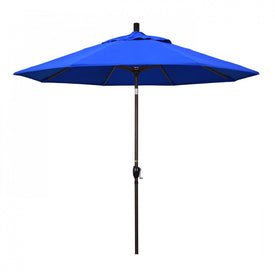 Pacific Trail Series 9' Patio Umbrella with Bronze Aluminum Pole and Ribs Push Button Tilt Crank Lift and Sunbrella 1A Pacific Blue Fabric