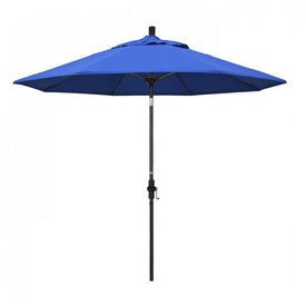 Sun Master Series 9' Patio Umbrella with Bronze Aluminum Pole Fiberglass Ribs Collar Tilt Crank Lift and Olefin Royal Blue Fabric