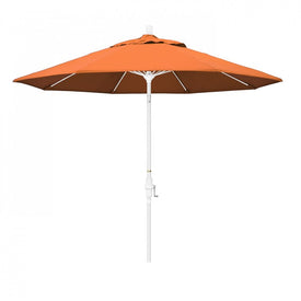 Sun Master Series 9' Patio Umbrella with Matted White Aluminum Pole Fiberglass Ribs Collar Tilt Crank Lift and Sunbrella 2A Tangerine Fabric