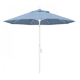Sun Master Series 9' Patio Umbrella with Matted White Aluminum Pole Fiberglass Ribs Collar Tilt Crank Lift and Sunbrella 1A Air Blue Fabric