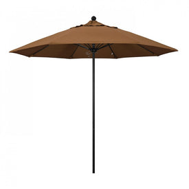 Venture Series 9' Patio Umbrella with Stone Black Aluminum Pole Fiberglass Ribs Push Lift and Sunbrella 1A Teak Fabric