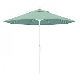 Sun Master Series 9' Patio Umbrella with Matted White Aluminum Pole Fiberglass Ribs Collar Tilt Crank Lift and Sunbrella 1A Spectrum Mist Fabric
