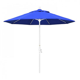 Sun Master Series 9' Patio Umbrella with Matted White Aluminum Pole Fiberglass Ribs Collar Tilt Crank Lift and Sunbrella 1A Pacific Blue Fabric