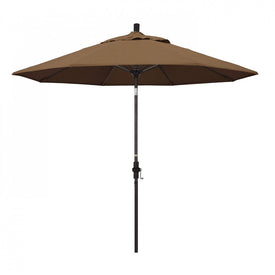Sun Master Series 9' Patio Umbrella with Bronze Aluminum Pole Fiberglass Ribs Collar Tilt Crank Lift and Sunbrella 1A Teak Fabric