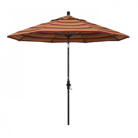 Sun Master Series 9' Patio Umbrella with Bronze Aluminum Pole Fiberglass Ribs Collar Tilt Crank Lift and Sunbrella 2A Astoria Sunset Fabric