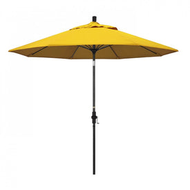 Sun Master Series 9' Patio Umbrella with Matted Black Aluminum Pole Fiberglass Ribs Collar Tilt Crank Lift and Sunbrella 1A Sunflower Yellow Fabric