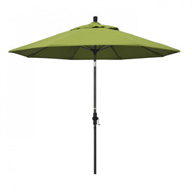 Sun Master Series 9' Patio Umbrella with Matted Black Aluminum Pole Fiberglass Ribs Collar Tilt Crank Lift and Sunbrella 2A Macaw Fabric