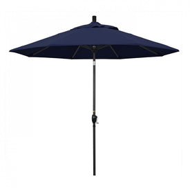 Pacific Trail Series 9' Patio Umbrella with Stone Black Aluminum Pole and Ribs Push Button Tilt Crank Lift and Olefin Navy Fabric