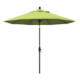 Sun Master Series 9' Patio Umbrella with Matted Black Aluminum Pole Fiberglass Ribs Collar Tilt Crank Lift and Sunbrella 2A Parrot Fabric