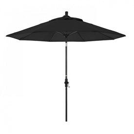 Sun Master Series 9' Patio Umbrella with Matted Black Aluminum Pole Fiberglass Ribs Collar Tilt Crank Lift and Sunbrella 1A Black Fabric