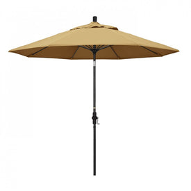 Sun Master Series 9' Patio Umbrella with Matted Black Aluminum Pole Fiberglass Ribs Collar Tilt Crank Lift and Sunbrella 1A Wheat Fabric