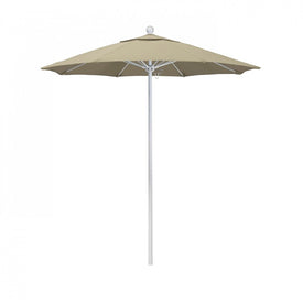 Venture Series 7.5' Patio Umbrella with Matted White Aluminum Pole Fiberglass Ribs Push Lift and Sunbrella 1A Beige Fabric