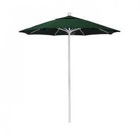 Venture Series 7.5' Patio Umbrella with Matted White Aluminum Pole Fiberglass Ribs Push Lift and Sunbrella 1A Forest Green Fabric