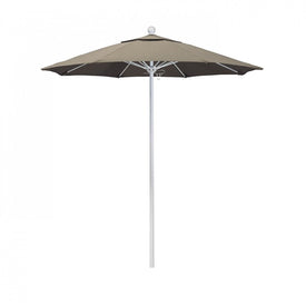 Venture Series 7.5' Patio Umbrella with Matted White Aluminum Pole Fiberglass Ribs Push Lift and Sunbrella 1A Taupe Fabric