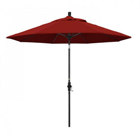 Sun Master Series 9' Patio Umbrella with Matted Black Aluminum Pole Fiberglass Ribs Collar Tilt Crank Lift and Sunbrella 2A Jockey Red Fabric