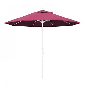 Sun Master Series 9' Patio Umbrella with Matted White Aluminum Pole Fiberglass Ribs Collar Tilt Crank Lift and Sunbrella 2A Hot Pink Fabric