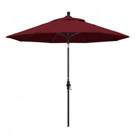 Sun Master Series 9' Patio Umbrella with Matted Black Aluminum Pole Fiberglass Ribs Collar Tilt Crank Lift and Sunbrella 1A Spectrum Ruby Fabric