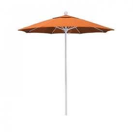 Venture Series 7.5' Patio Umbrella with Matted White Aluminum Pole Fiberglass Ribs Push Lift and Sunbrella 2A Tangerine Fabric