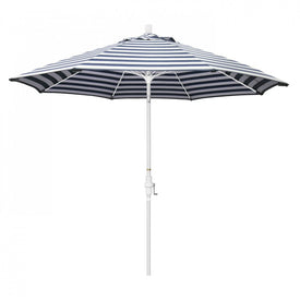 Sun Master Series 9' Patio Umbrella with Matted White Aluminum Pole Fiberglass Ribs Collar Tilt Crank Lift and Olefin Navy White Cabana Stripe Fabric